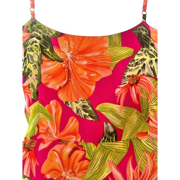 Sue Wong Size 12 Silk Floral Sundress Adjustable Straps Orange Red Green Lined - Picture 12 of 13